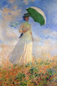 Vrouw met parasol naar rechts